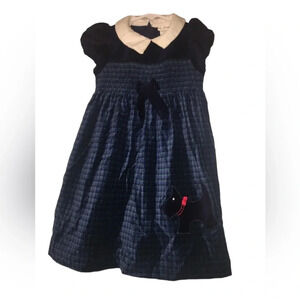 VTG BT KIDS Blue Green Plaid SMOCKED Dress Sz 4t Scottie Dog Appliqué